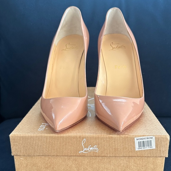 Christian Louboutin Nude Patent Leather Pointed-Toe Pumps